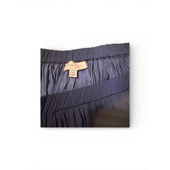 Philosophy Navy Pleated Midi Skirt Xl Flowy Elastic Waist Minimalist Preppy - Picture 7 of 7